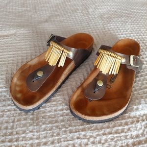 Birkenstock T-Strap Thong Metal Fringe Sandals